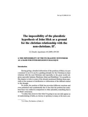 The Impossibility of the Pluralistic Hypothesis of John Hick As a Ground for the Christian Relationship with the Non-Christians