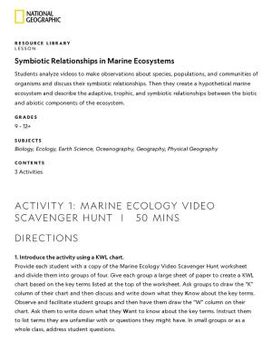 Marine Ecology Video Scavenger Hunt | 50 Mins