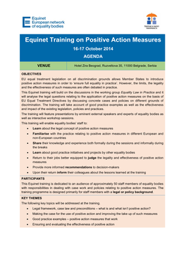 Equinet Training on Positive Action Measures 16-17 October 2014 AGENDA