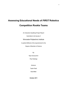 Assessing Educational Needs of FIRST Robotics Competition Rookie Teams