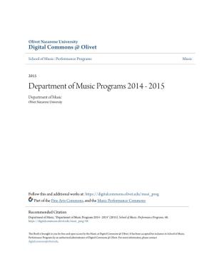Department of Music Programs 2014 - 2015 Department of Music Olivet Nazarene University