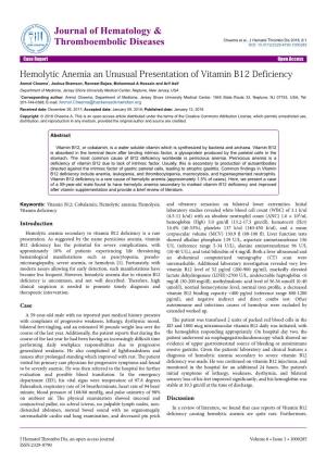 Hemolytic Anemia an Unusual Presentation of Vitamin B12