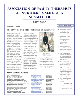 Association of Family Therapists of Northern California Newsletter July 2007