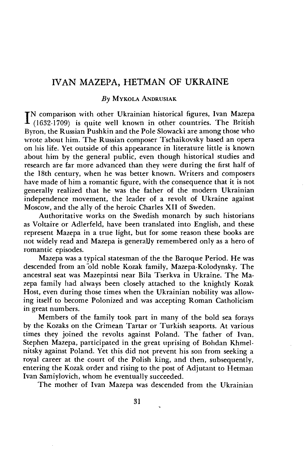 Ivan Mazepa, Hetman of Ukraine