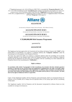 Allianz Se Allianz Finance Ii B.V. Allianz