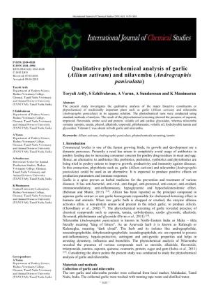 Qualitative Phytochemical Analysis of Garlic (Allium Sativum) And