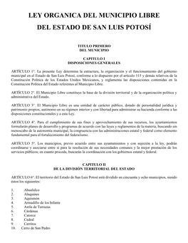 Ley Organica Del Municipio Libre Del Estado De San Luis Potosí