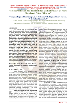 “Studies of Squish and Tumble Effect on Performance of Multi Chambered Piston Ci Engine”