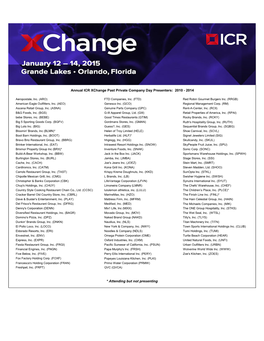 Annual ICR Xchange Past Private Company Day Presenters: 2010 - 2014