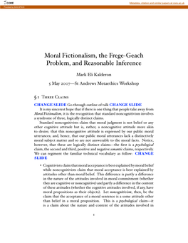 Moral Fictionalism, the Frege-Geach Problem, and Reasonable Inference