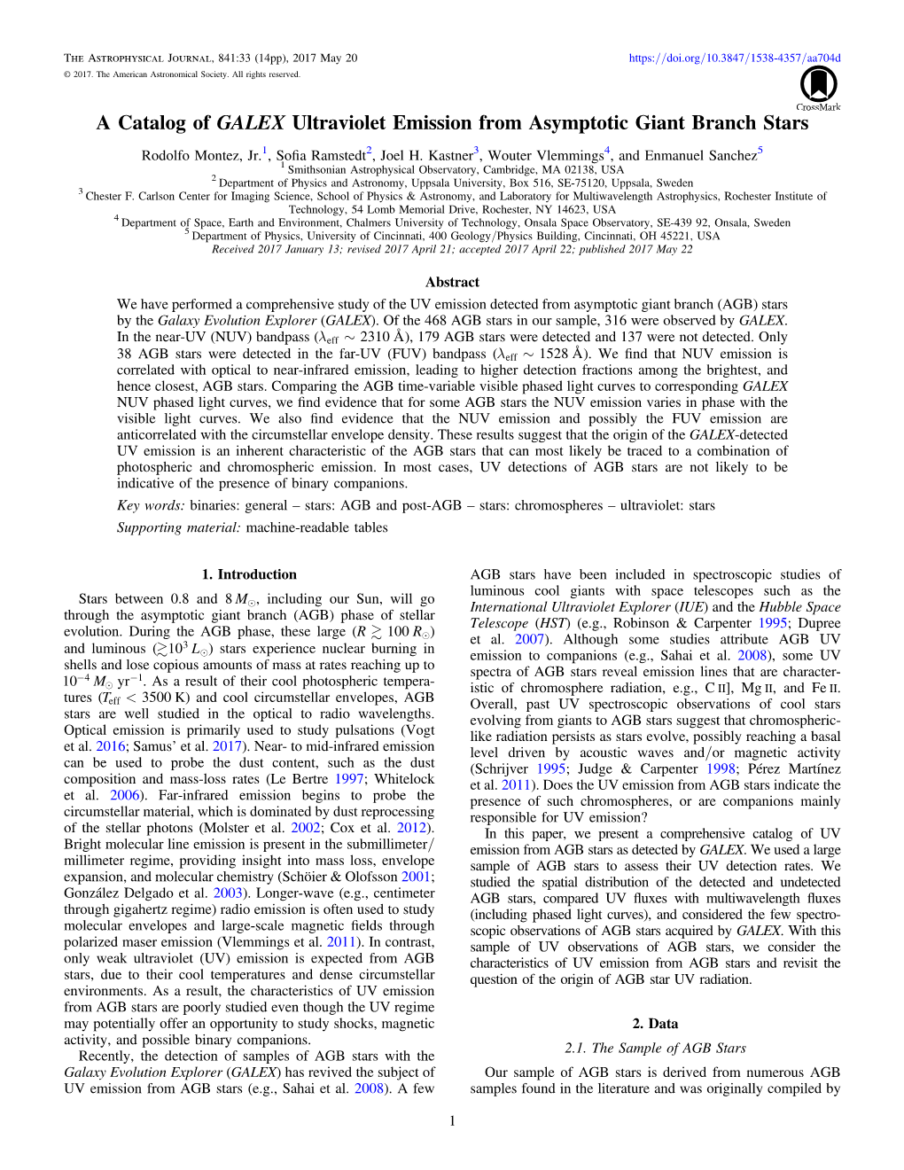 A Catalog of GALEX Ultraviolet Emission from Asymptotic Giant Branch Stars