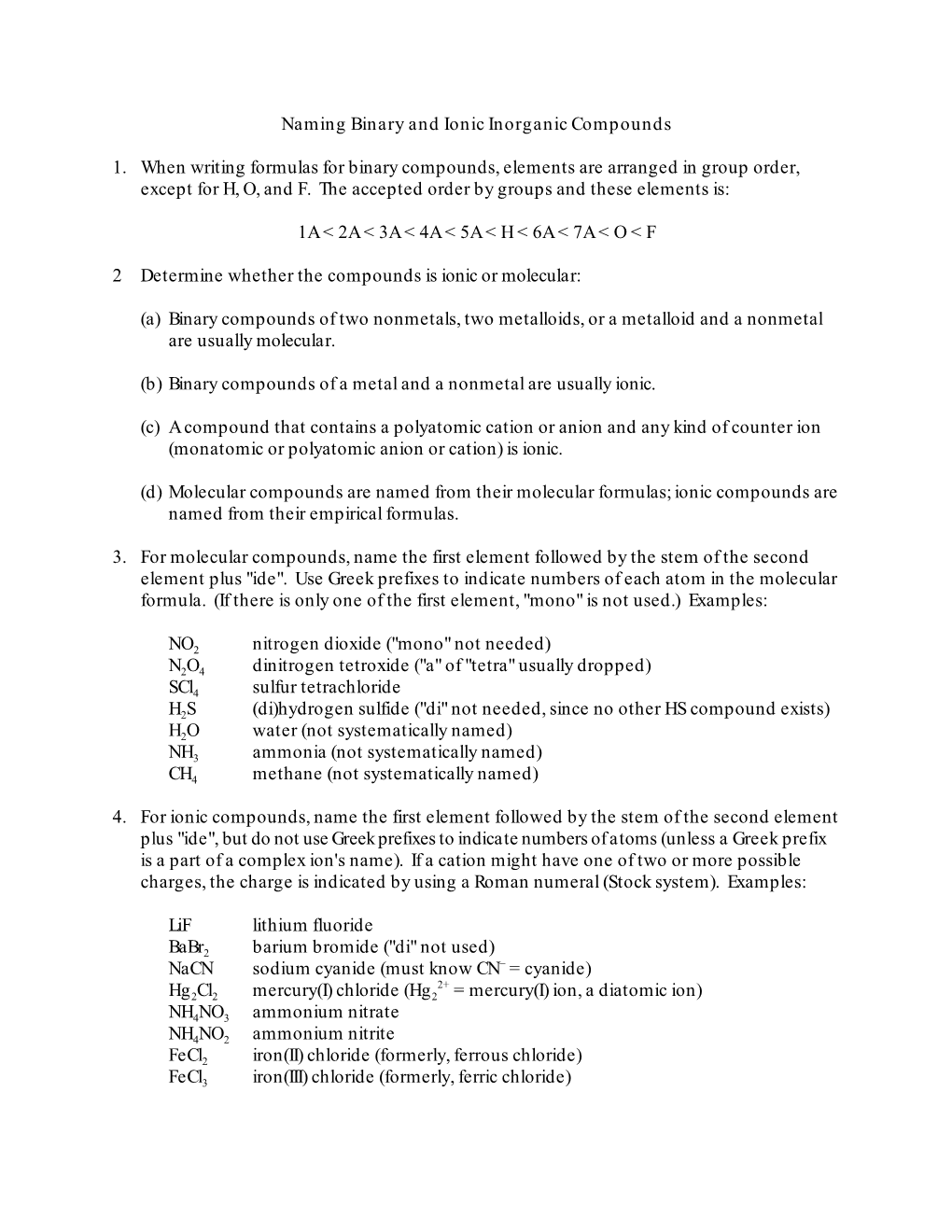 Naming Ionic Inorganic Compounds