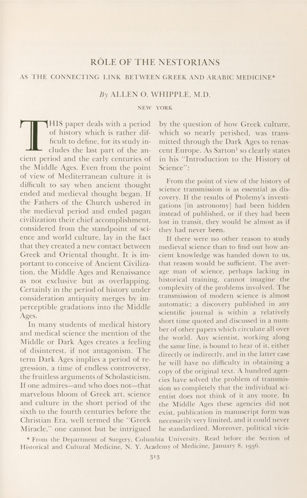 Role of the Nestorians As the Connecting Link Between Greek