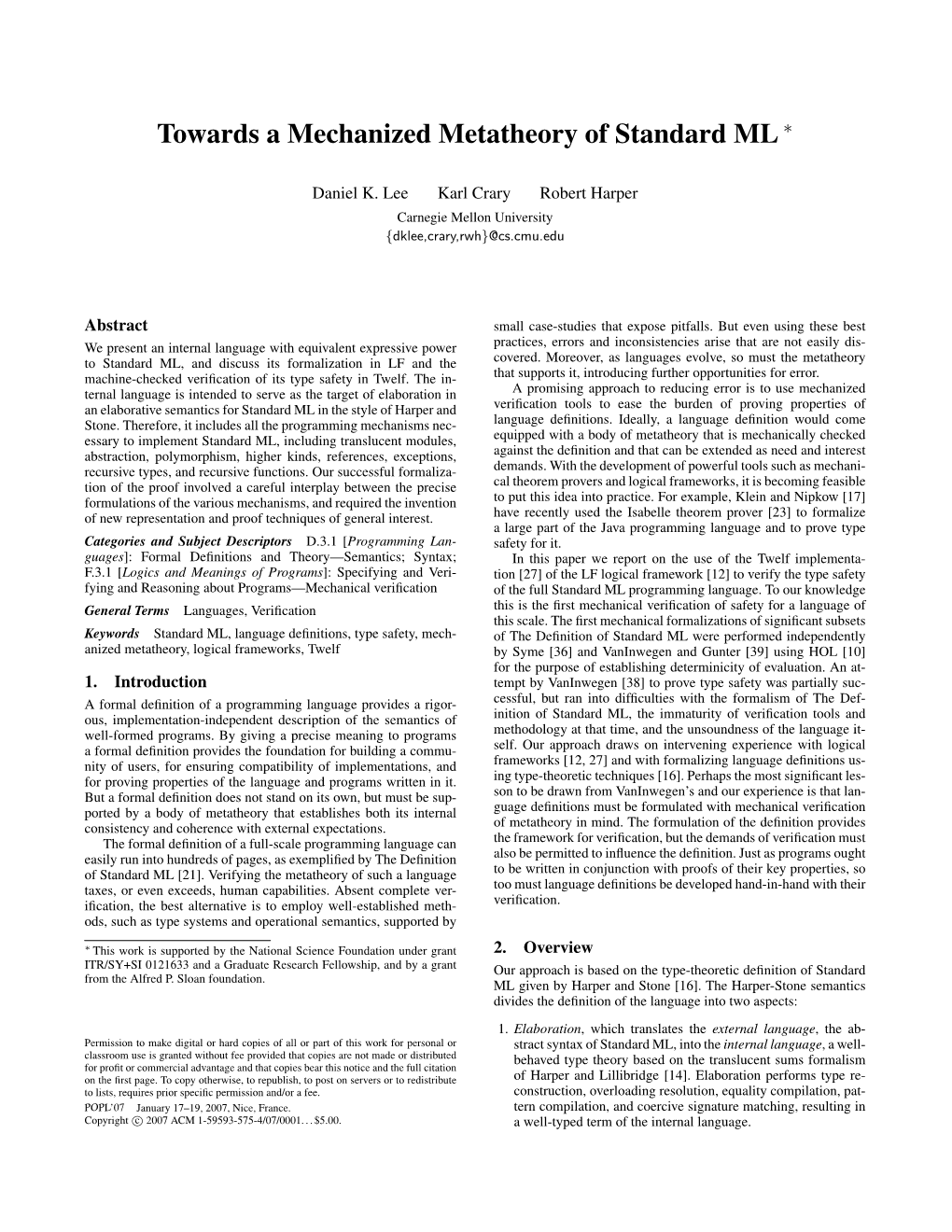 Towards a Mechanized Metatheory of Standard ML ∗