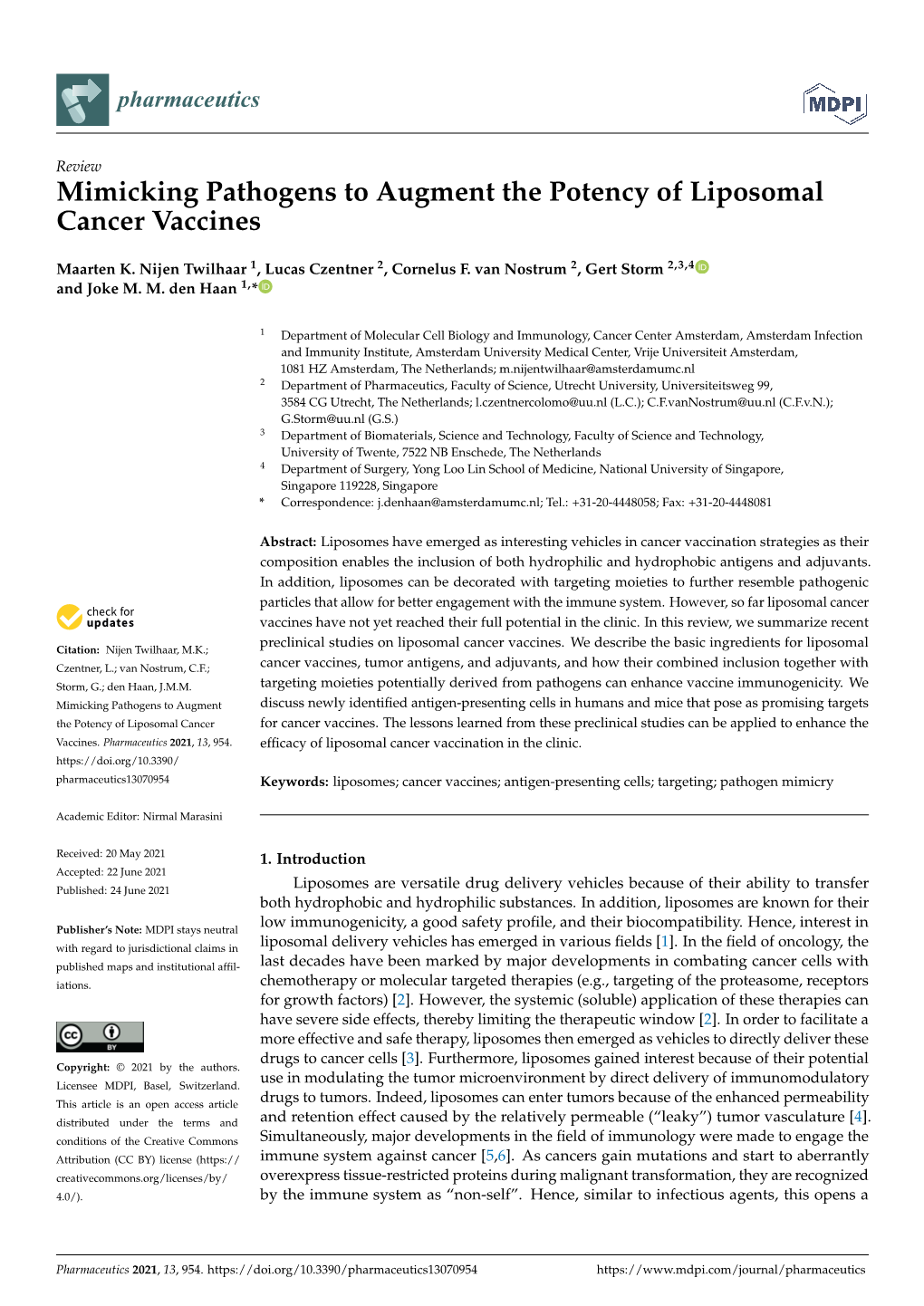 Mimicking Pathogens to Augment the Potency of Liposomal Cancer Vaccines