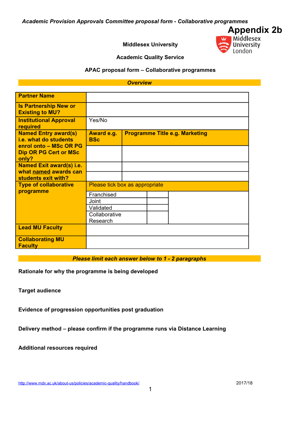 APAC Proposal Form Collaborative Programmes