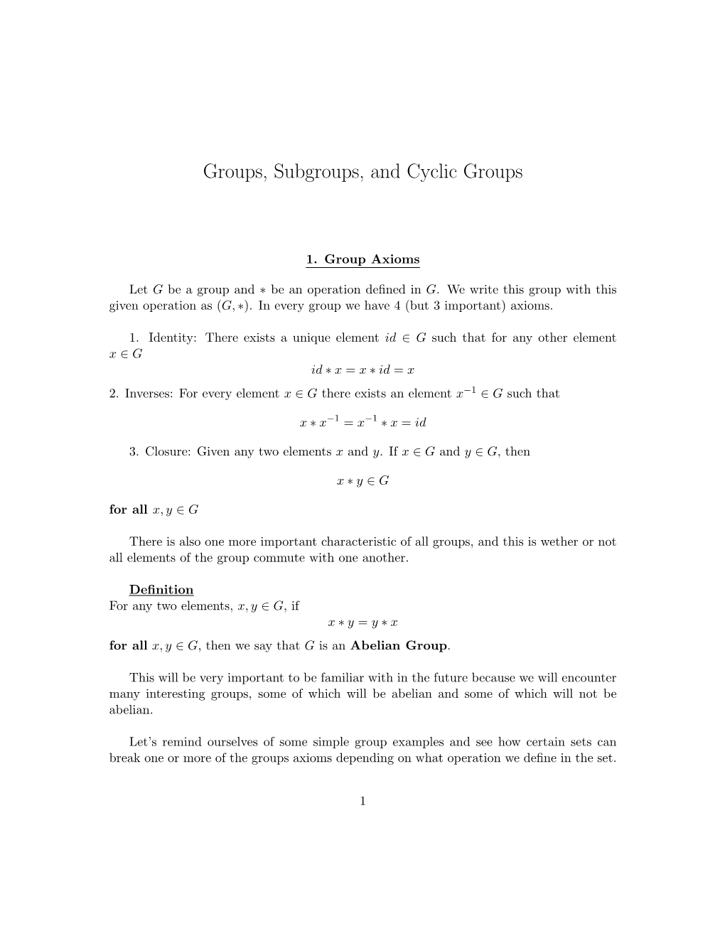 Groups, Subgroups, and Cyclic Groups