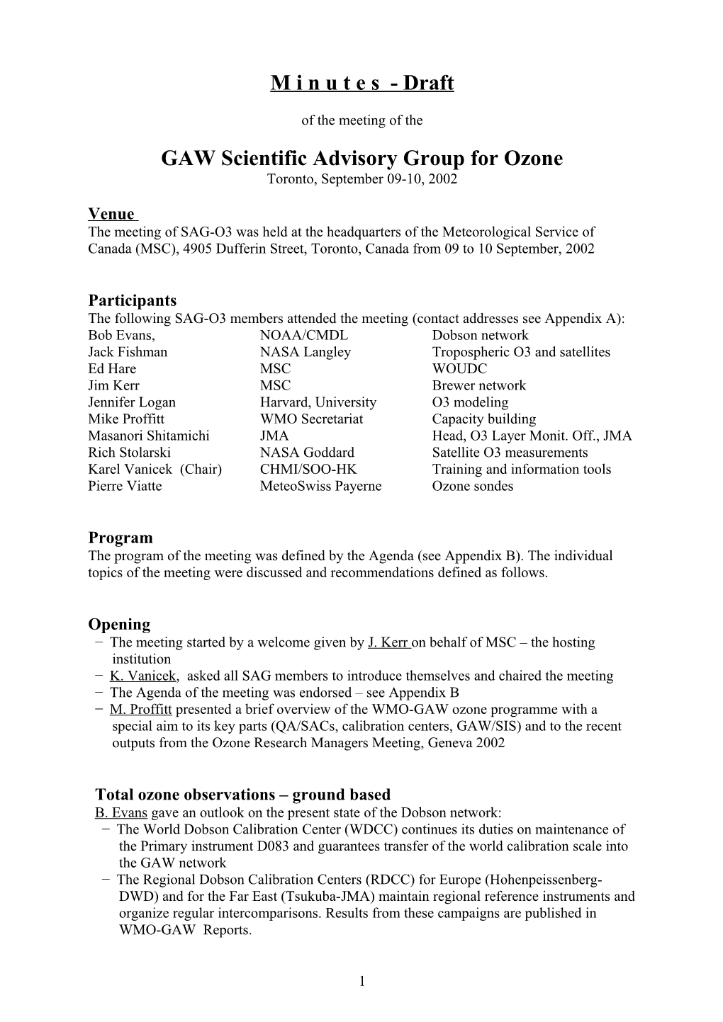 GAW Scientific Advisory Group for Ozone