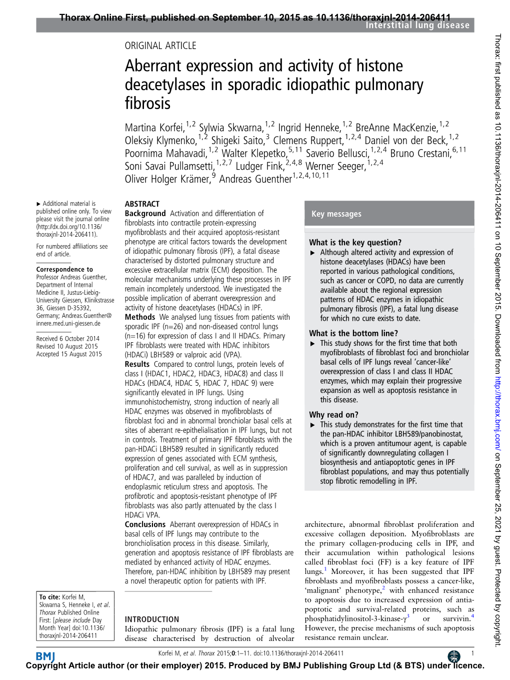 Aberrant Expression and Activity of Histone Deacetylases in Sporadic