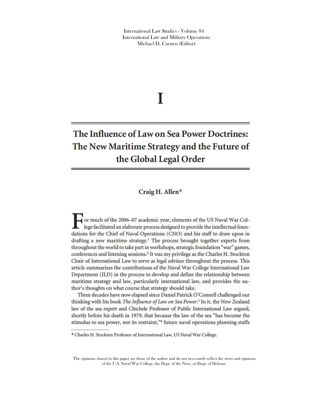 The Influence of Law on Sea Power Doctrines: the New Maritime Strategy and the Future of the Global Legal Order