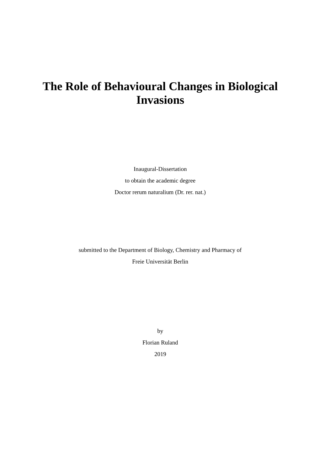 The Role of Behavioural Changes in Biological Invasions