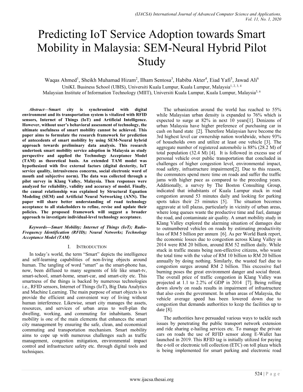 Predicting Iot Service Adoption Towards Smart Mobility in Malaysia: SEM-Neural Hybrid Pilot Study