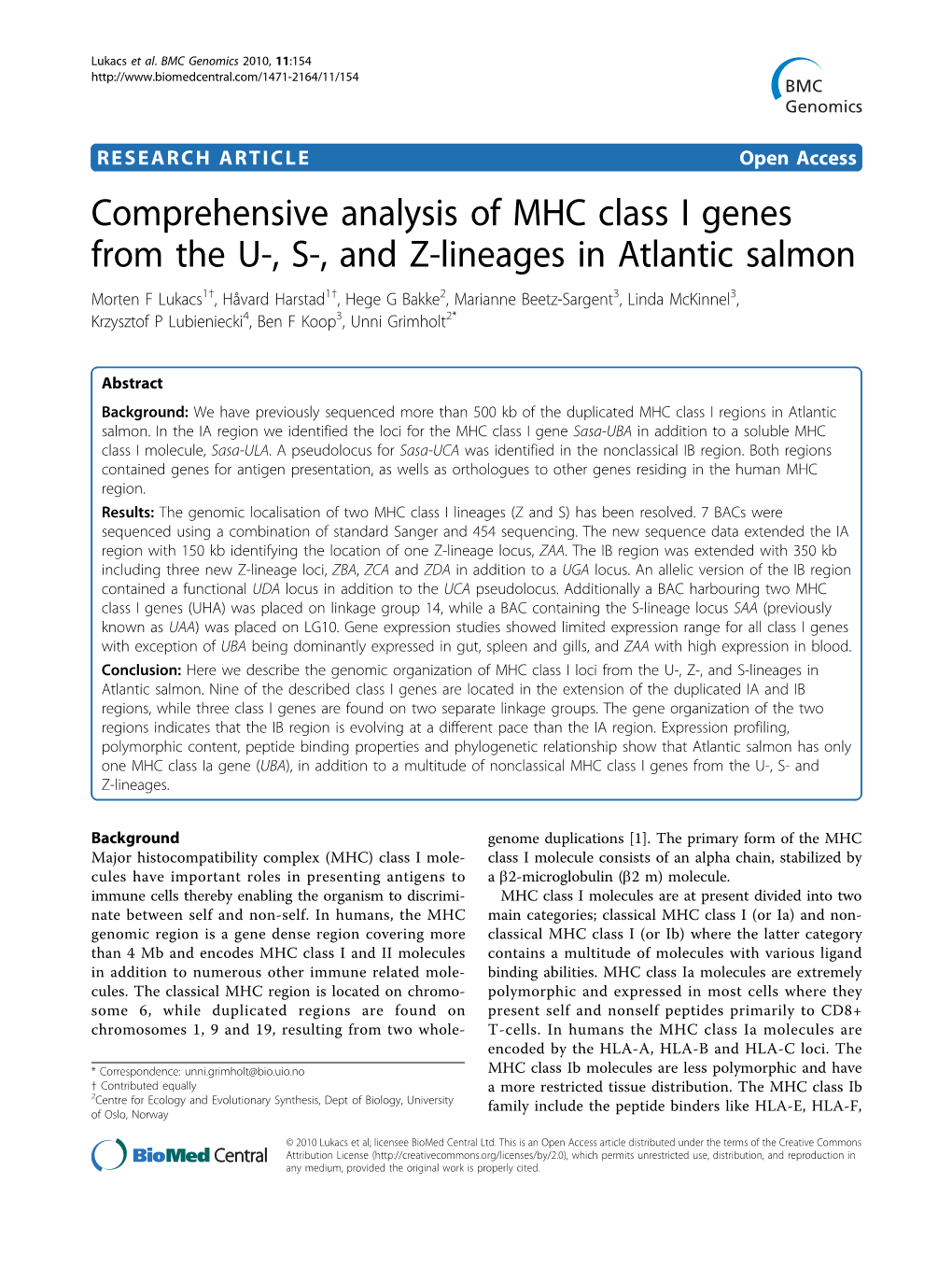 Comprehensive Analysis of MHC Class I Genes from the U-, S-, and Z
