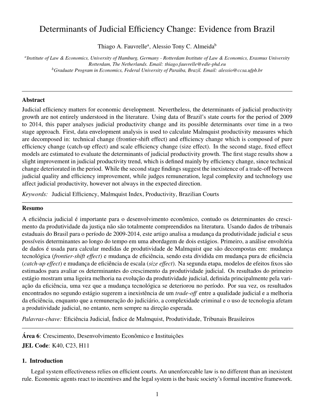 Determinants of Judicial Efficiency Change: Evidence from Brazil