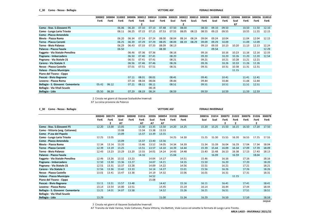 C 30 Como - Nesso - Bellagio VETTORE ASF FERIALE INVERNALE