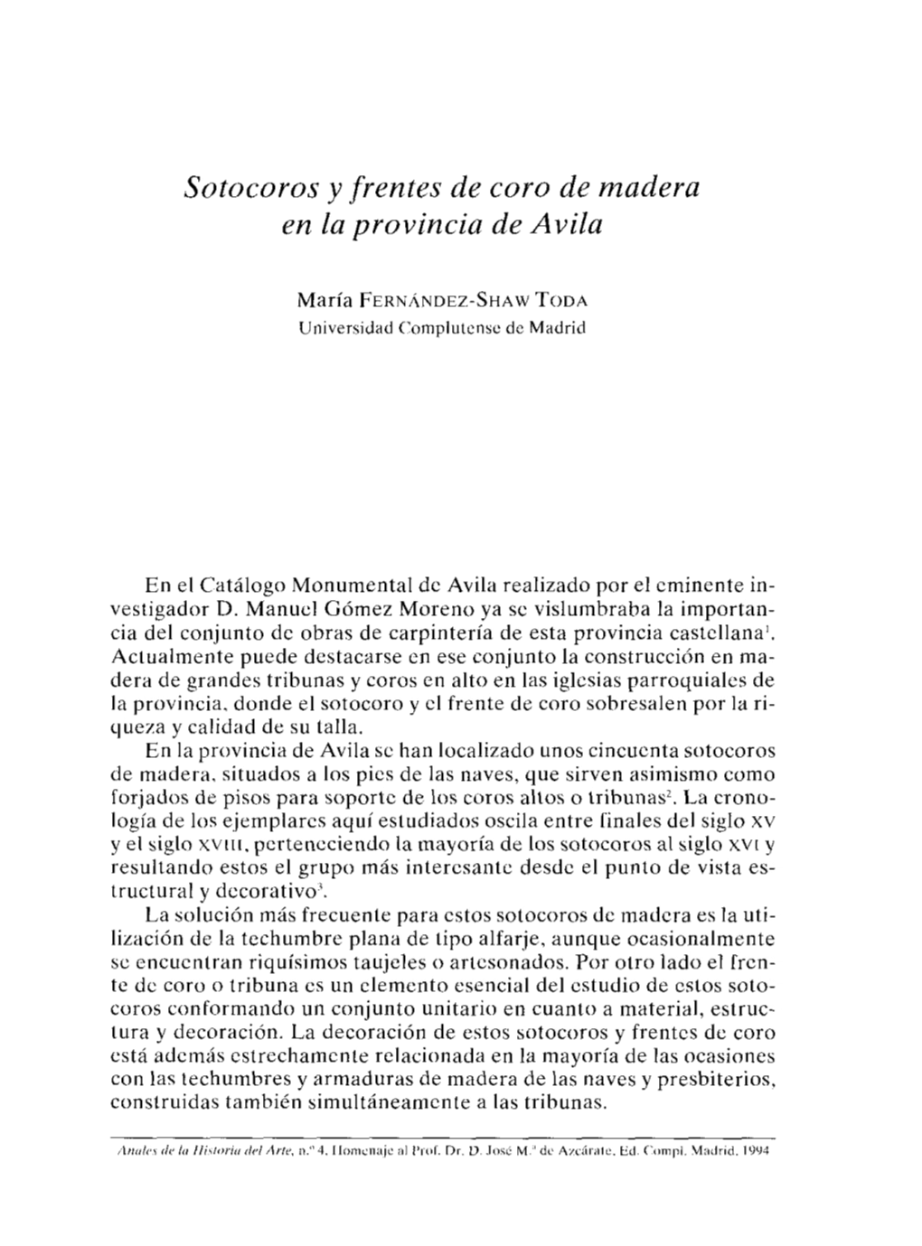 Sotacoros Y Frentes De Coro De Madera En La Provincia De Avila