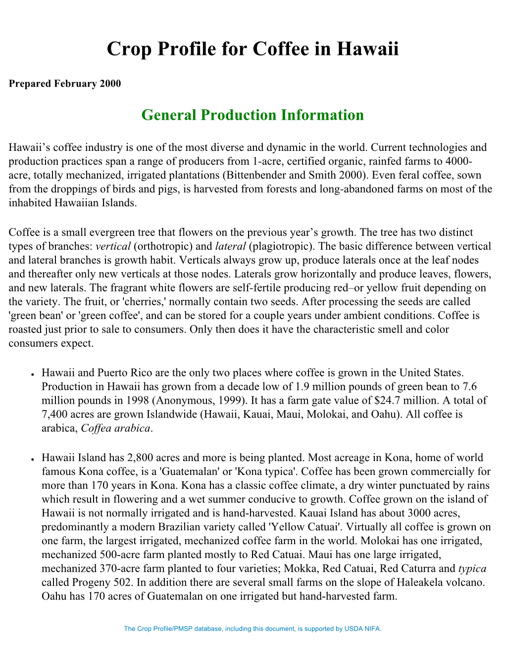 Crop Profile for Coffee in Hawaii