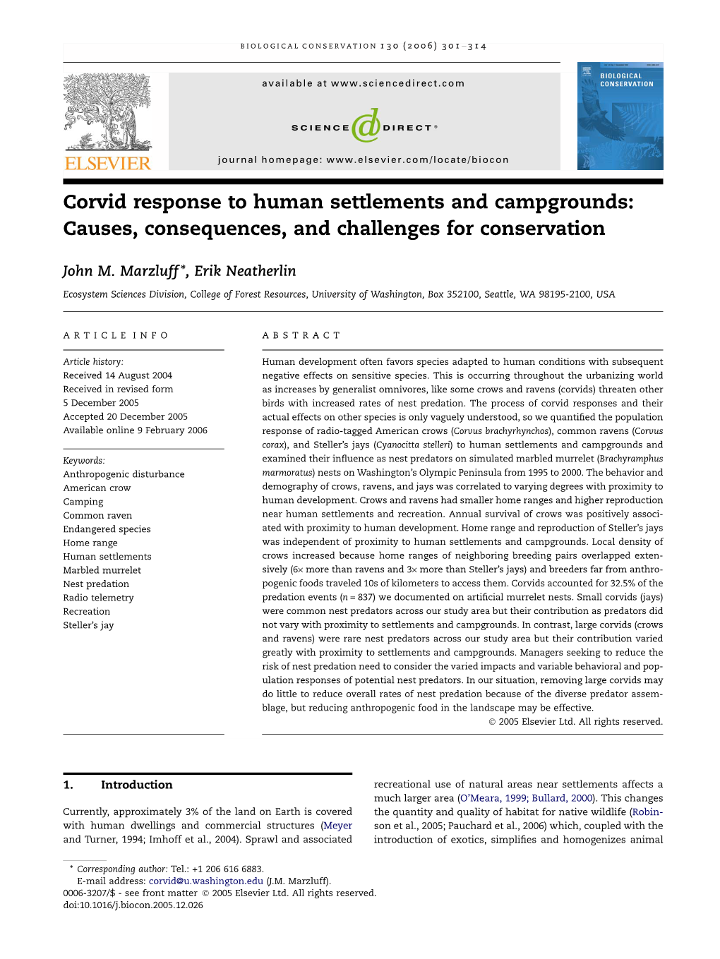 Corvid Response to Human Settlements and Campgrounds: Causes, Consequences, and Challenges for Conservation