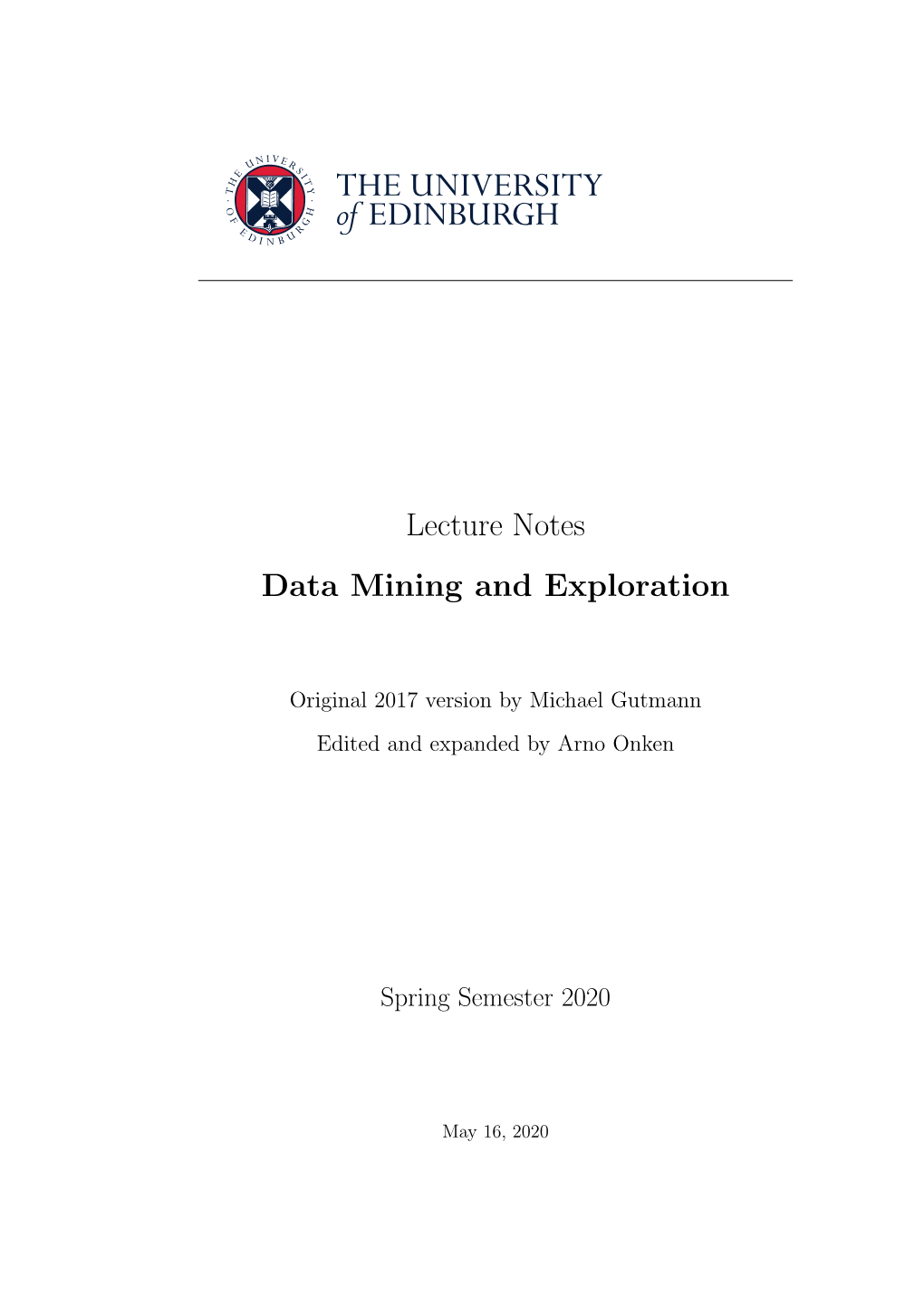 Lecture Notes Data Mining and Exploration