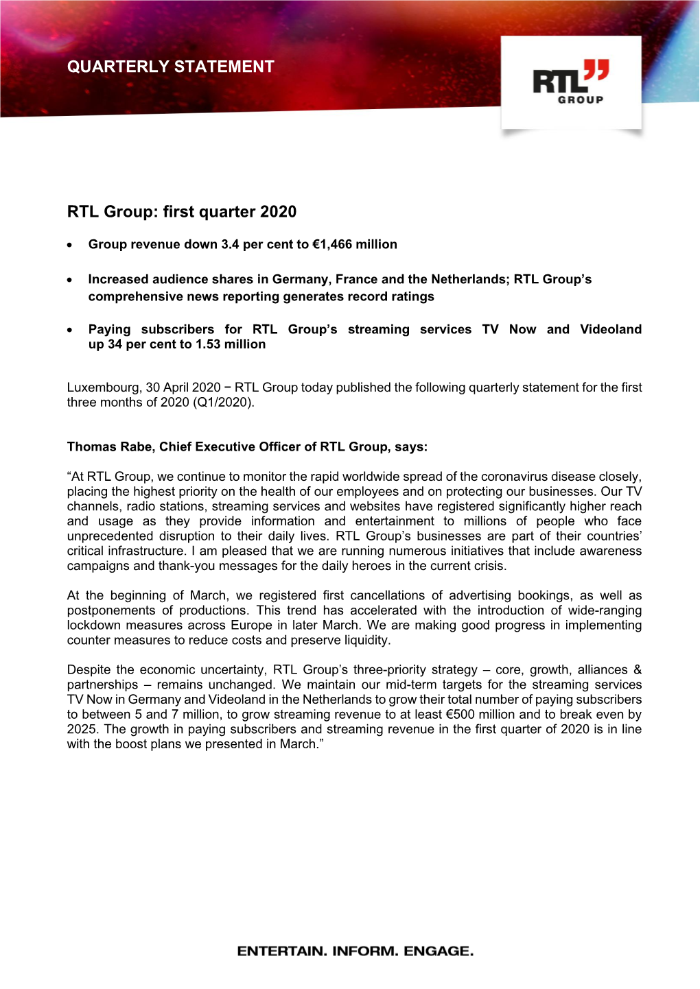 RTL Group Press Release