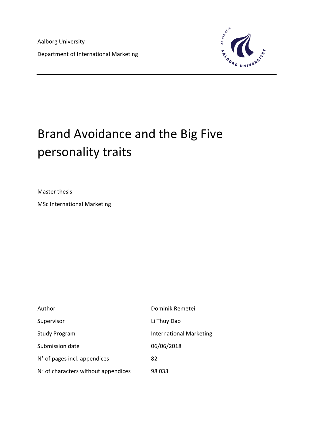 Brand Avoidance and the Big Five Personality Traits