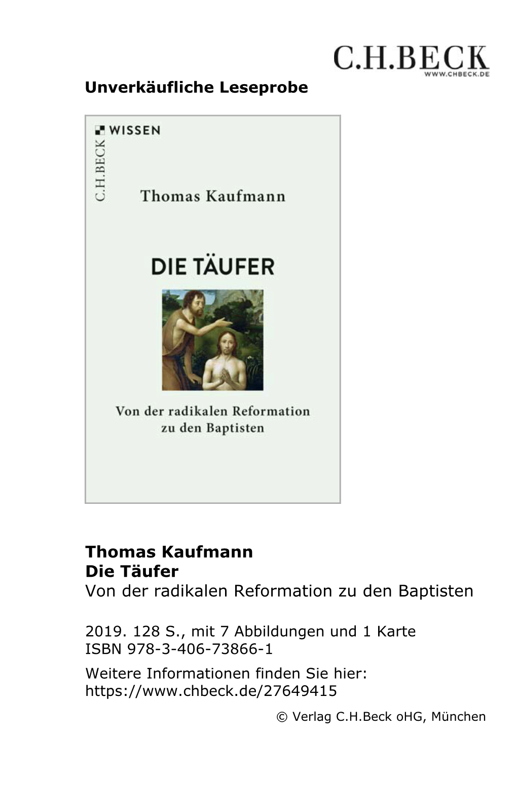 Unverkäufliche Leseprobe Thomas Kaufmann Die Täufer Von