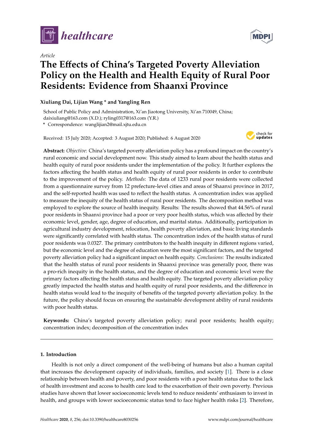 The Effects of China's Targeted Poverty Alleviation Policy On