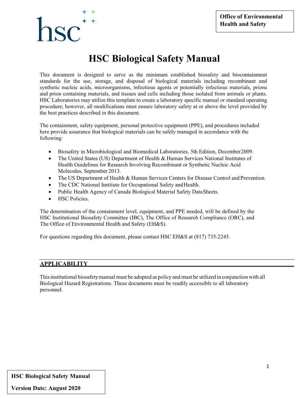 2020 HSC Biological Safety Manual