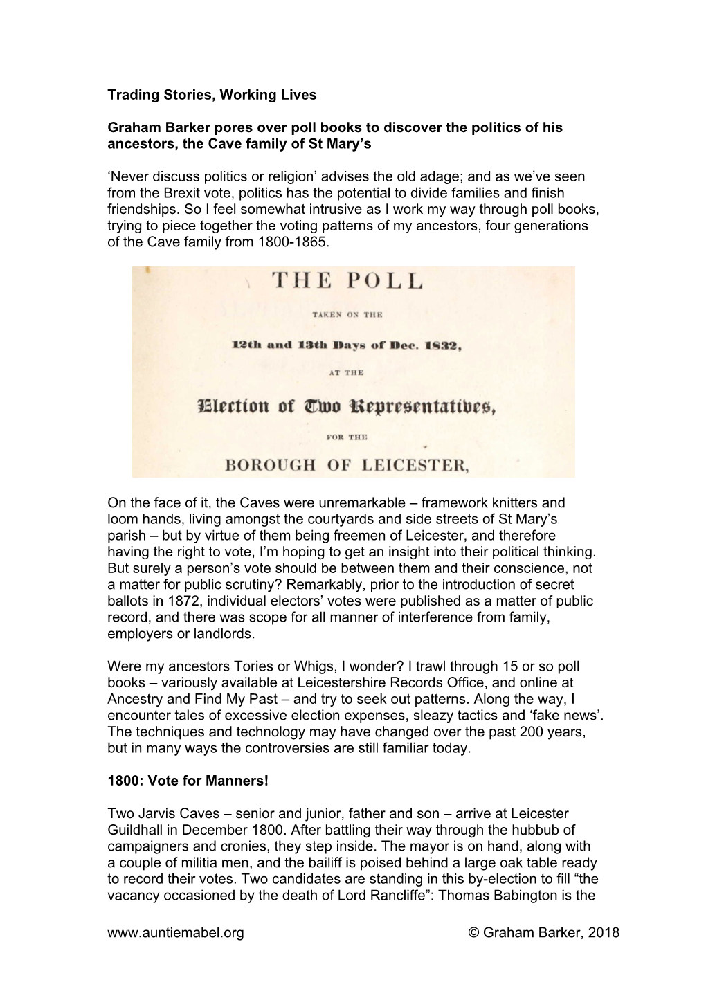 Voting Patterns in the Cave Family, 1800-1865