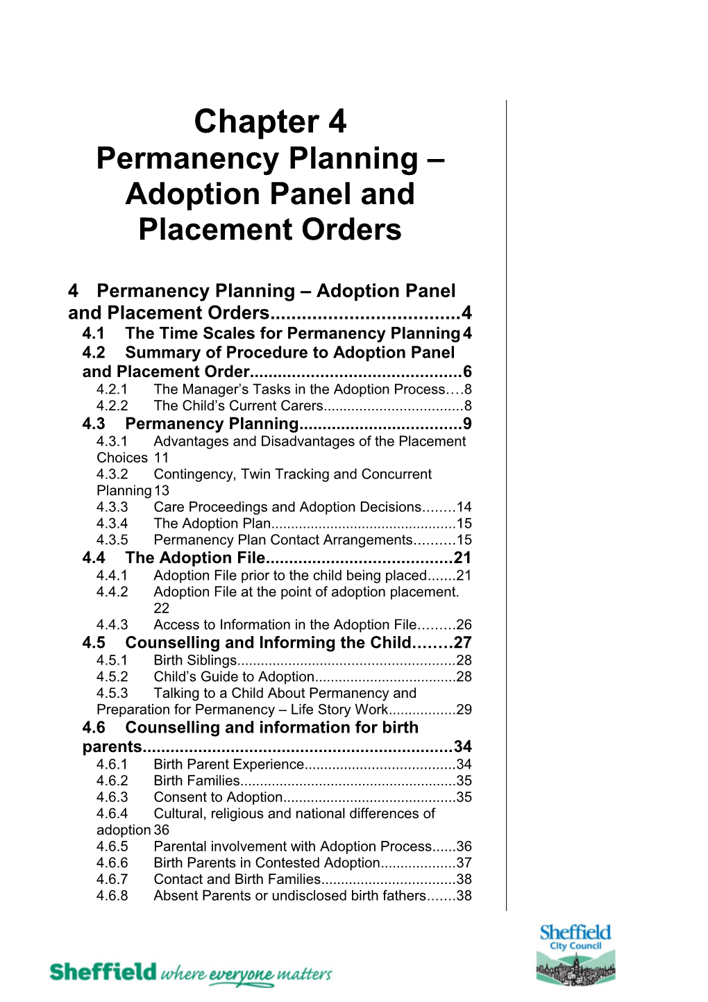 Permanency Planning Adoption Panel and Placement Orders