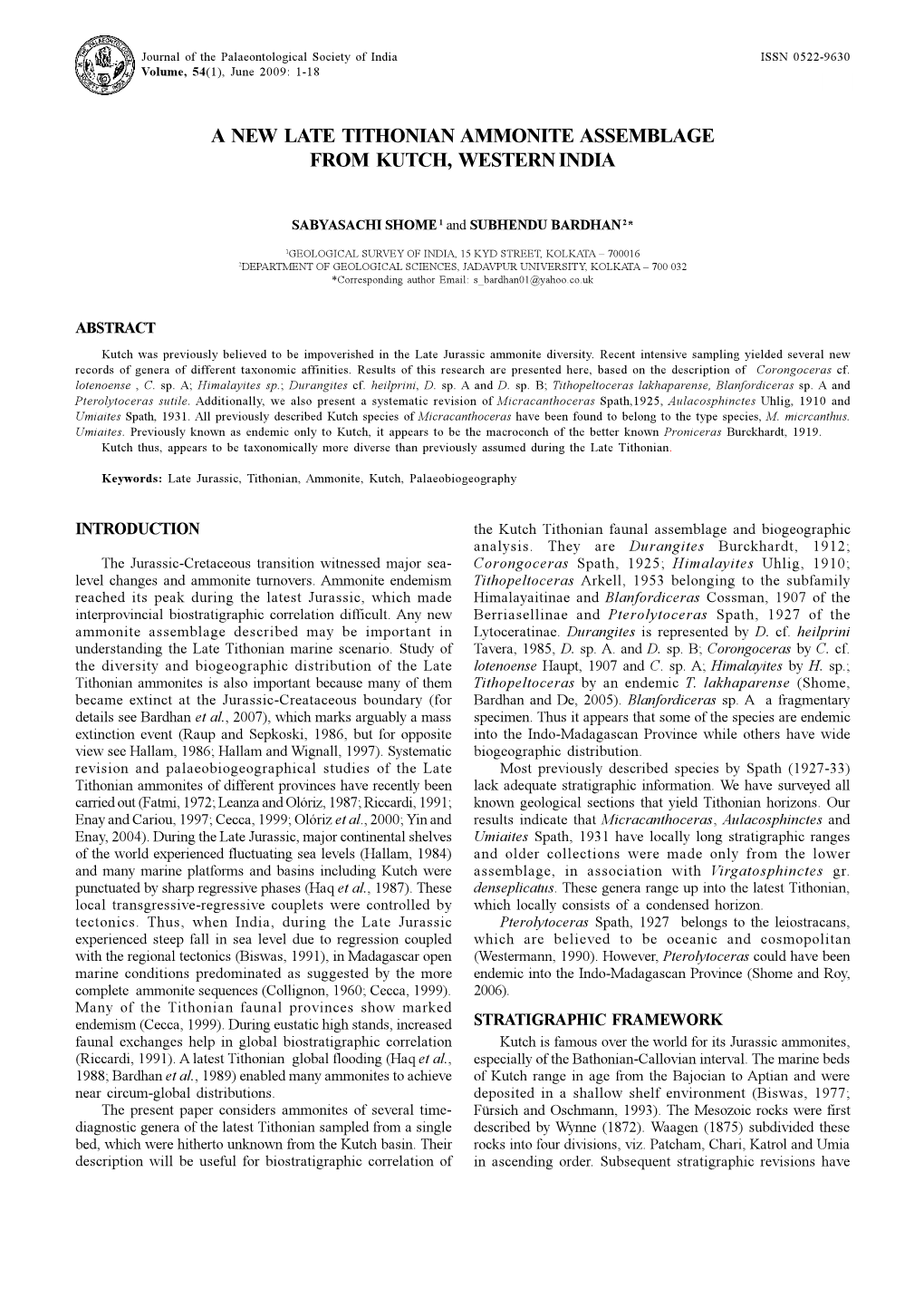 A New Late Tithonian Ammonite Assemblage from Kutch, Western India