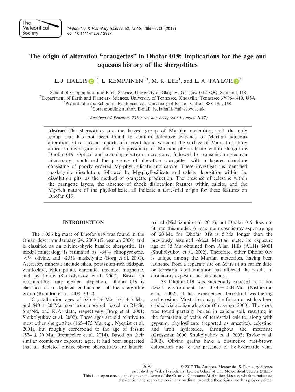 In Dhofar 019: Implications for the Age and Aqueous History of the Shergottites