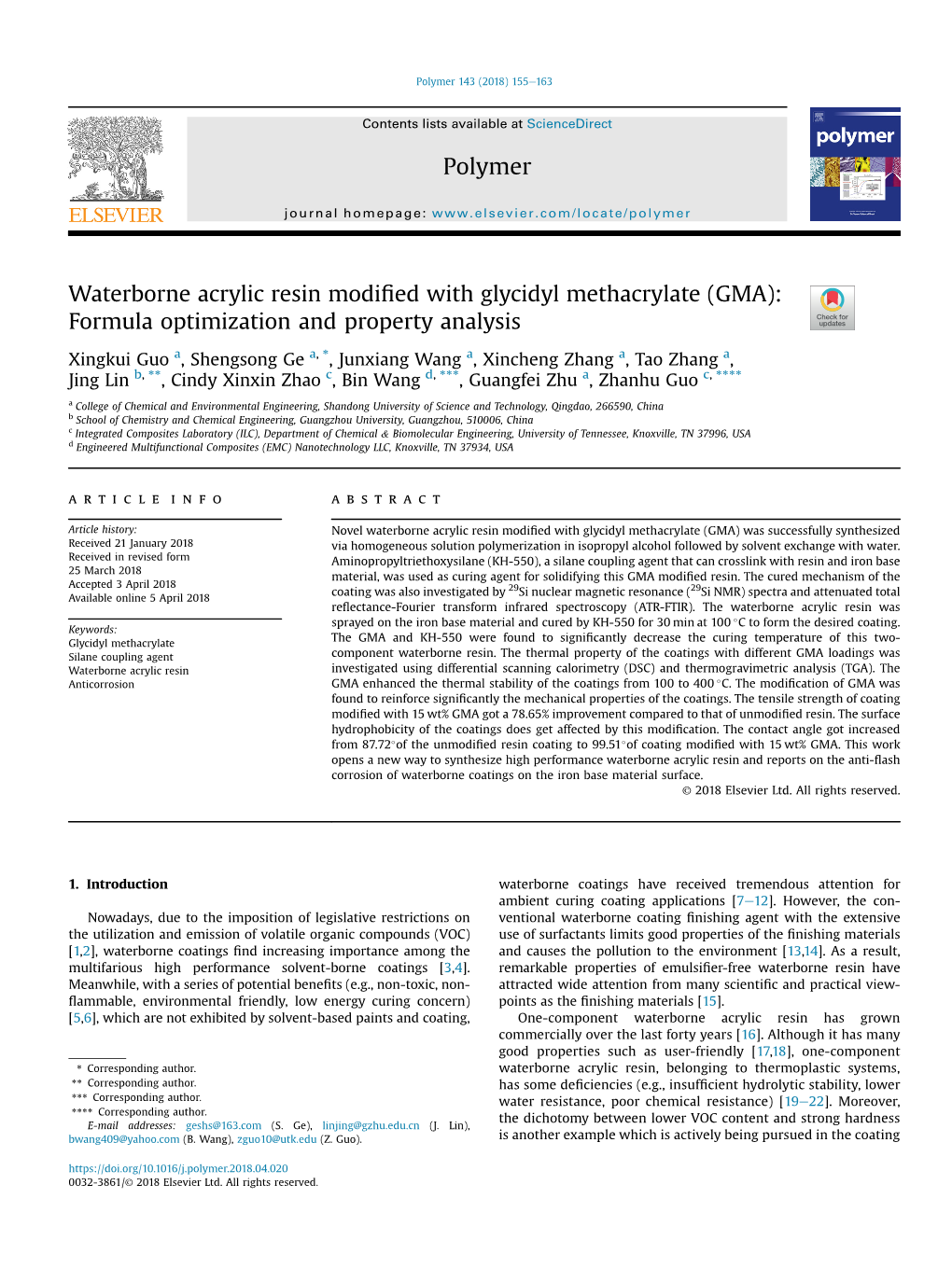 Waterborne Acrylic Resin Modified with Glycidyl Methacrylate (GMA)