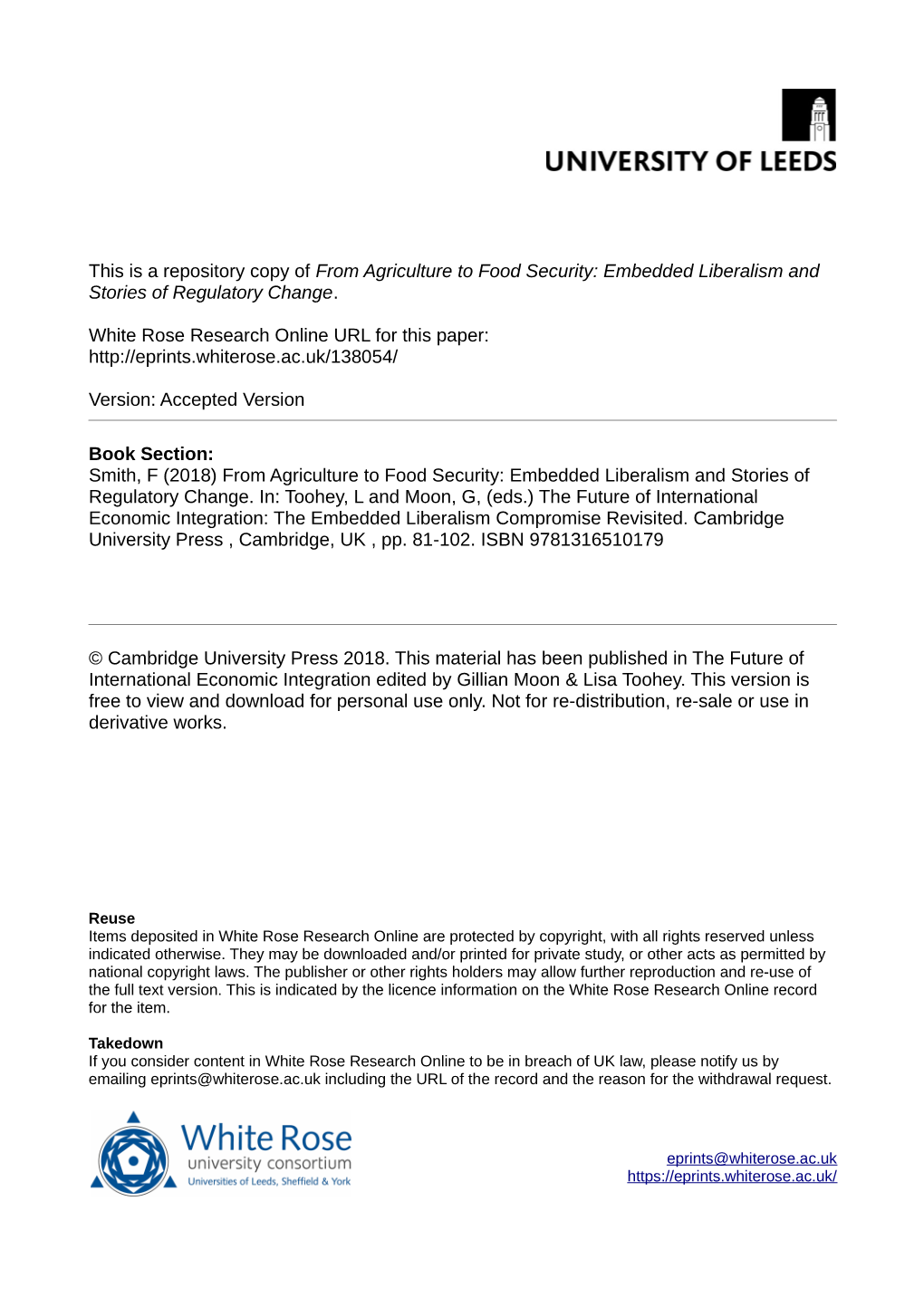 From Agriculture to Food Security: Embedded Liberalism and Stories of Regulatory Change