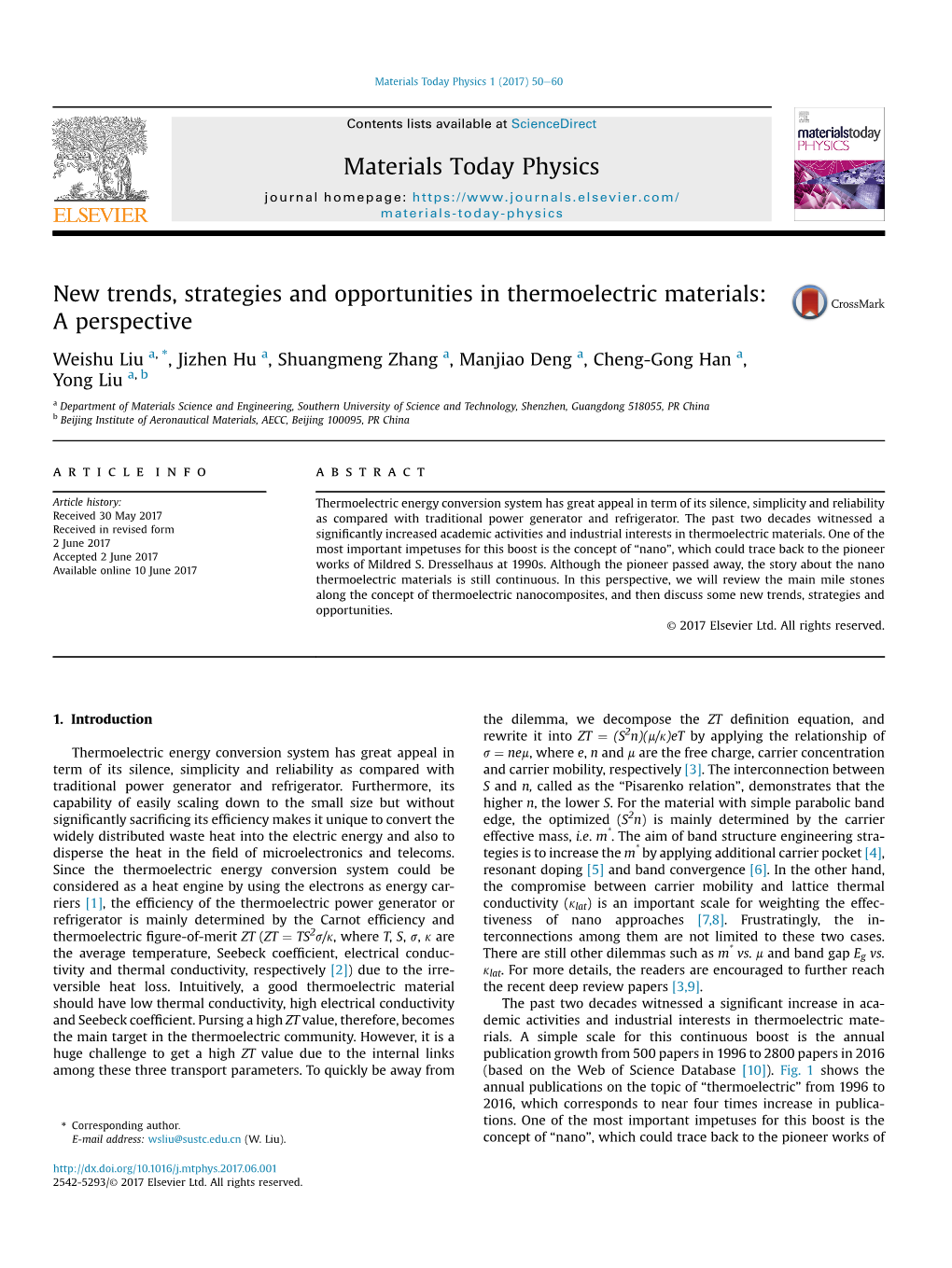 Materials Today Physics 1 (2017) 50E60