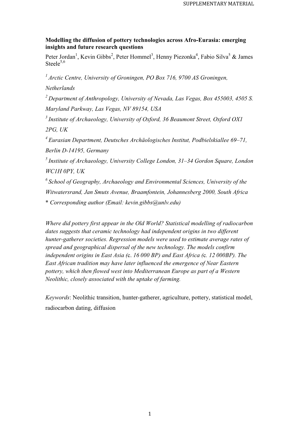 Modelling the Diffusion of Pottery Technologies Across Afro-Eurasia