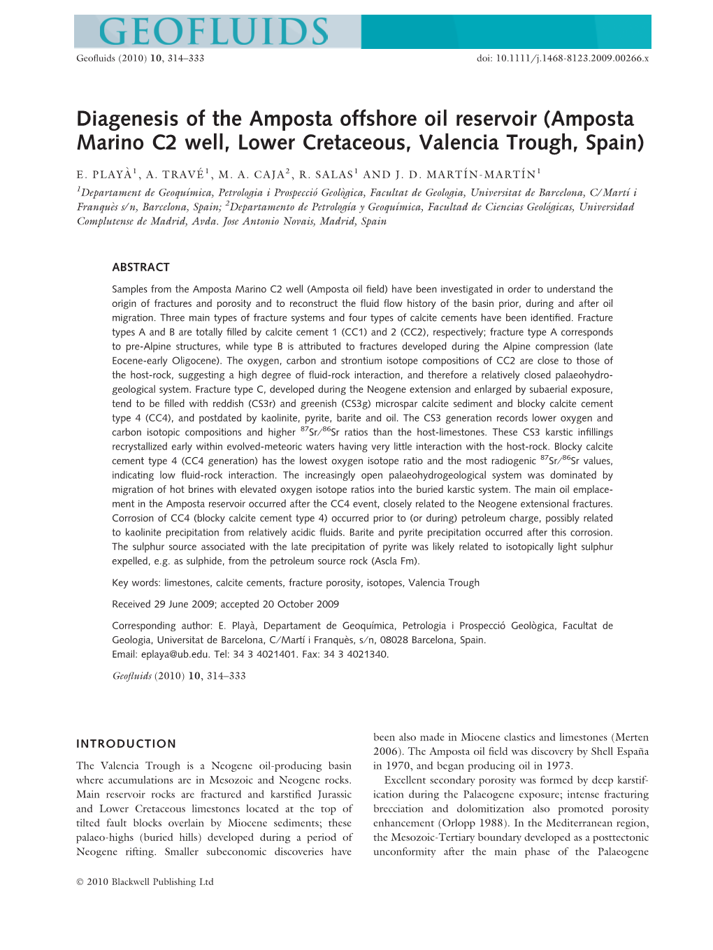 Diagenesis of the Amposta Offshore Oil Reservoir (Amposta Marino C2 Well, Lower Cretaceous, Valencia Trough, Spain)