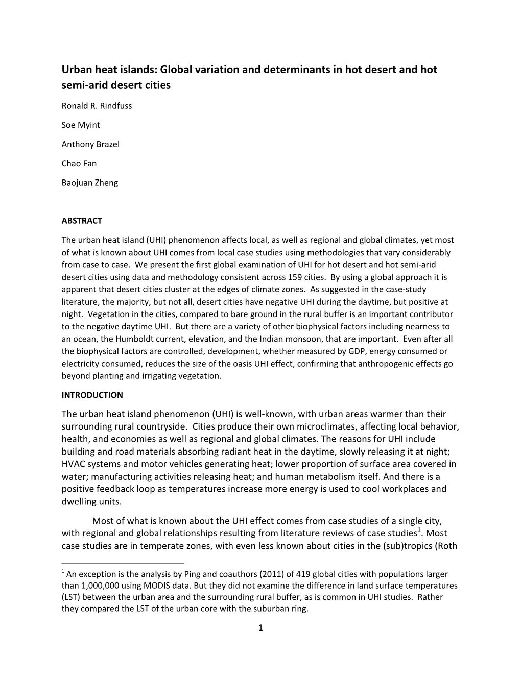 Urban Heat Islands: Global Variation and Determinants in Hot Desert and Hot Semi-Arid Desert Cities