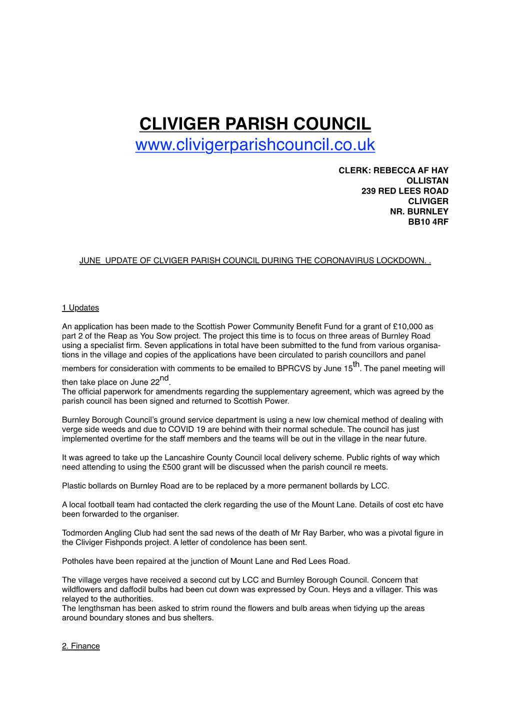 Cliviger Parish Council