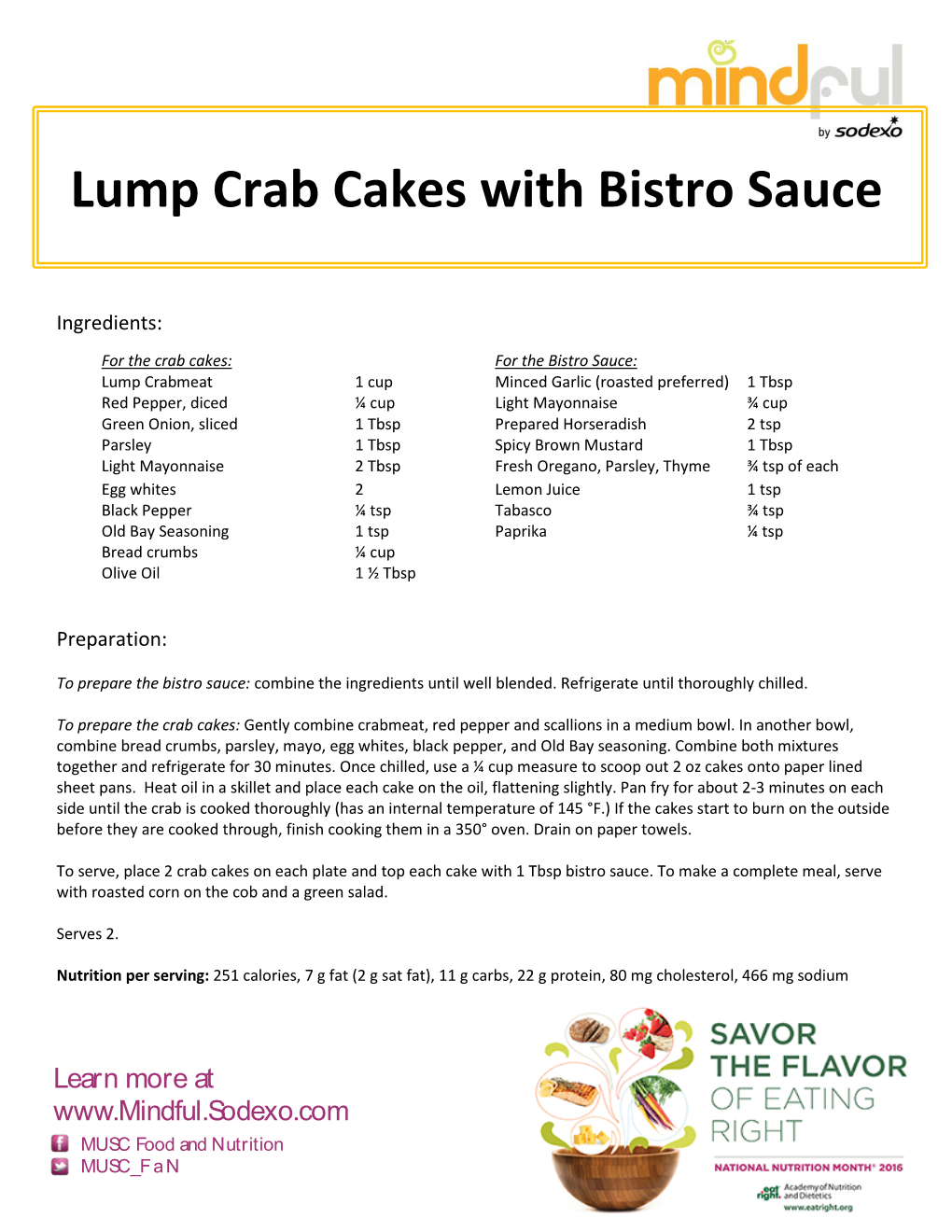 Lump Crab Cakes with Bistro Sauce